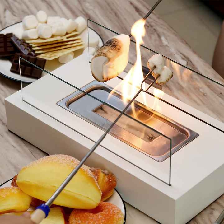 Not removable Portable Tabletop Bioethanol Fireplace - Black Rectangular Design with Glass Shields