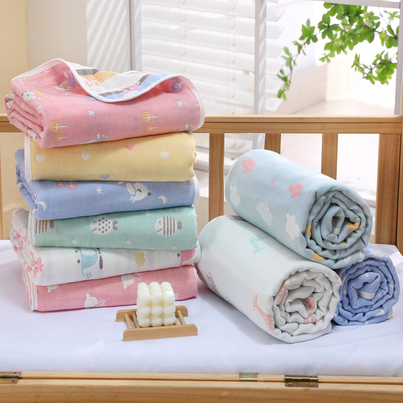 Pink Bunny, 6-Layer Muslin Baby Blanket - Soft Cotton Bedding for Infants and Toddlers, 110x110 cm,