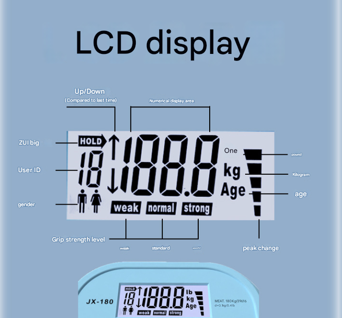 Blue Electronic Hand Grip Strength Dynamometer - Digital Forearm Strength Tester with LCD Display