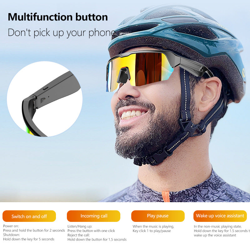 Black Cycling Sports Bluetooth Glasses with UV Protection and Fast Charging - Wireless Audio and Enhanced Visibility