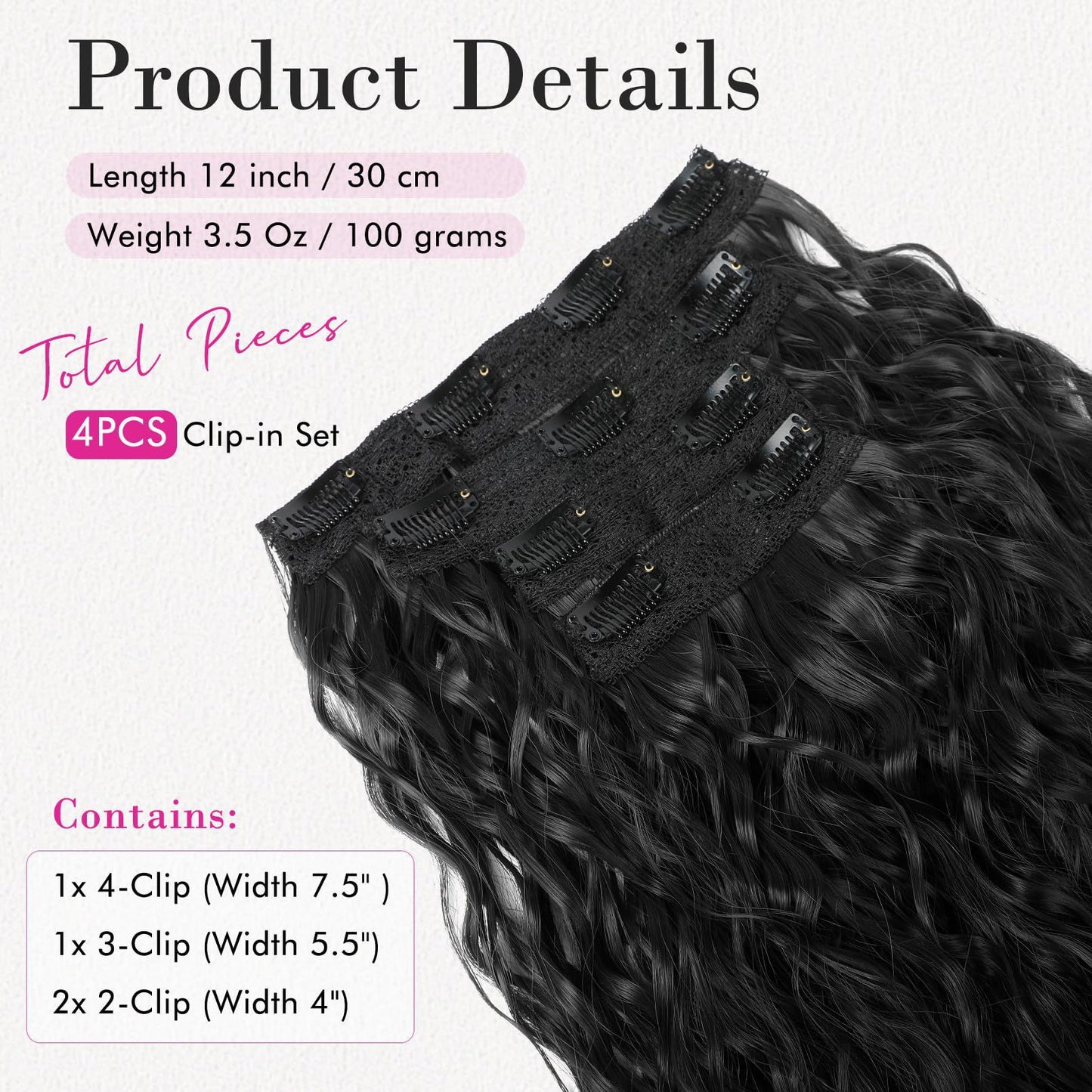 Light Gold 12-Inch Clip-in Wavy Hair Extensions - 4-Piece Set, Easy to Apply, Instant Volume Boost