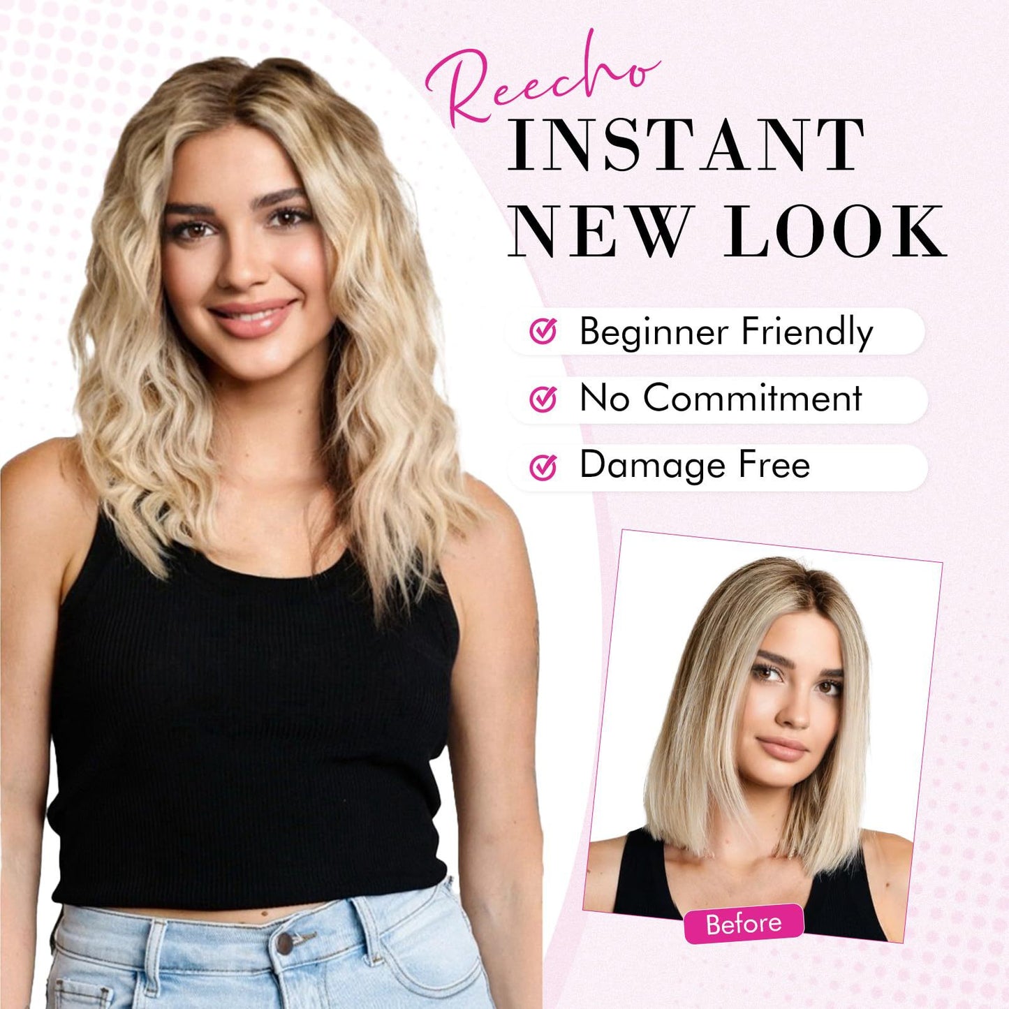 Light Gold 12-Inch Clip-in Wavy Hair Extensions - 4-Piece Set, Easy to Apply, Instant Volume Boost