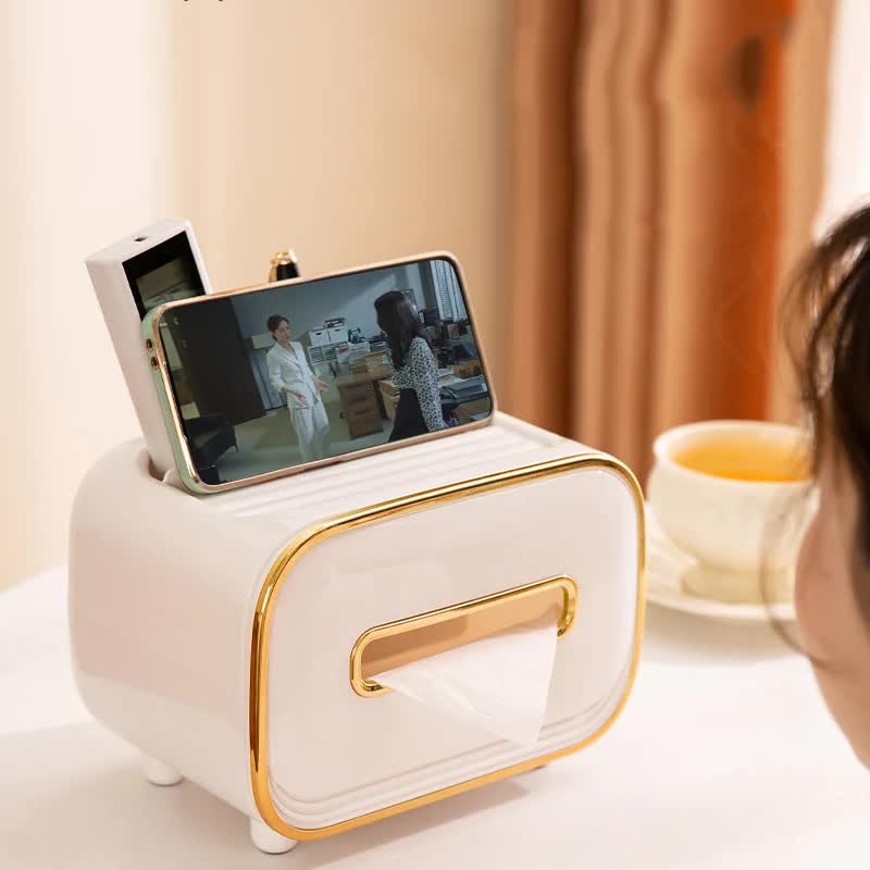 Blue PET Luxury Tissue Box – Multifunctional Desktop Paper Towel Organizer for Home and Living Room