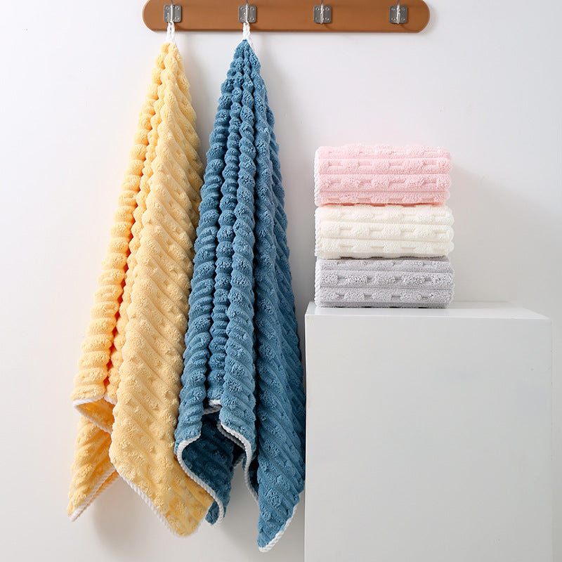 Off White Thickened Coral Fleece Towel Set, Large Bath Towel & Face Towel Combo, Soft & Absorbent Towels for Home Use