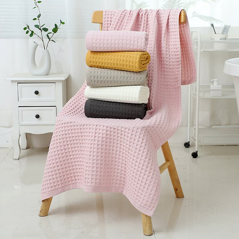 White Luxury Cotton Waffle Bath Towel, Soft, Quick-Drying, Water Absorbent, Unisex, for Home Use