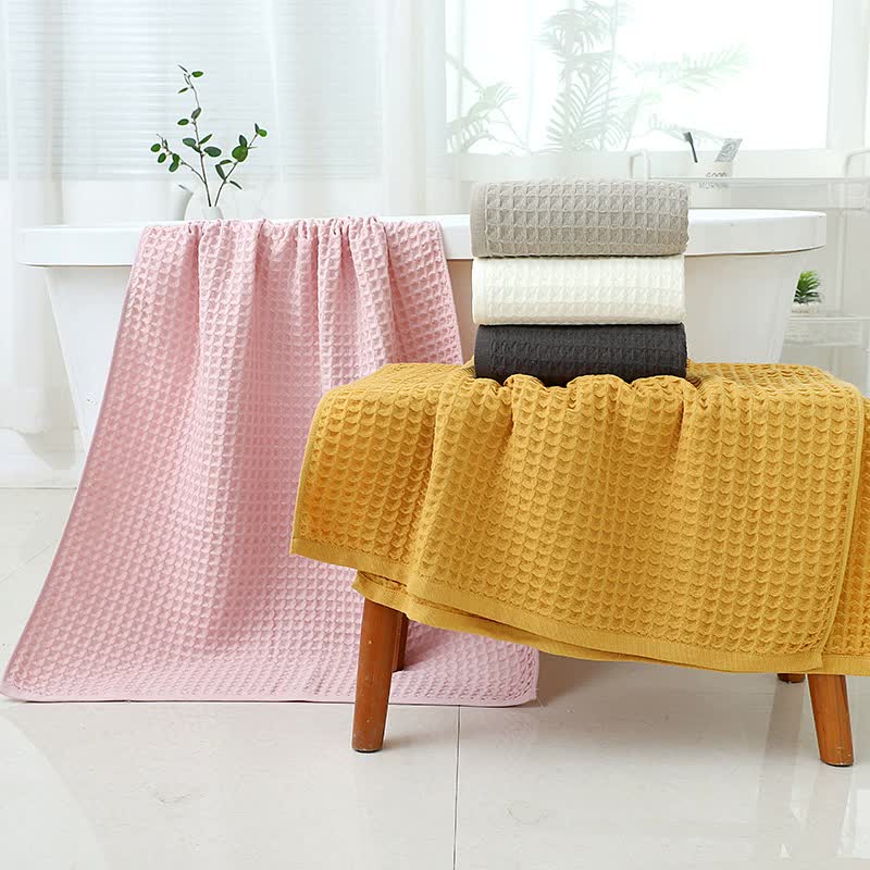 White Luxury Cotton Waffle Bath Towel, Soft, Quick-Drying, Water Absorbent, Unisex, for Home Use