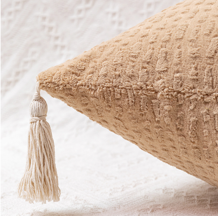 Grey Modern Minimalist Velvet Pillow Covers - Tassel Accent Cushion Covers - 45x45cm (Set of 2)