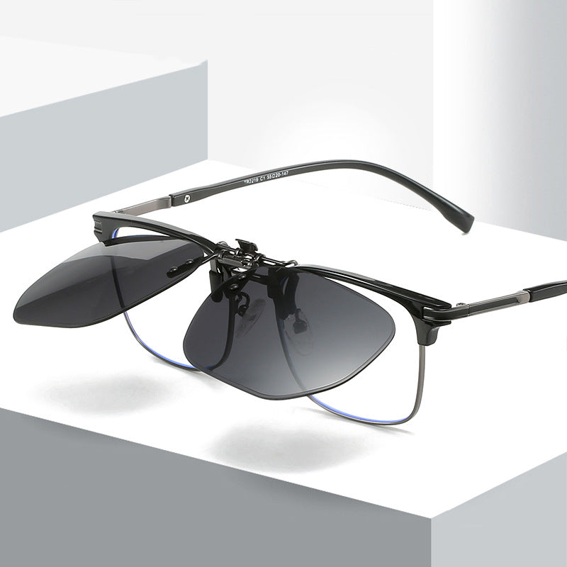 Quicksilver 2-Piece Flip-Up Sunglasses Clip-On Set for Glasses - UV-Protective Square Polarized Lenses for Driving
