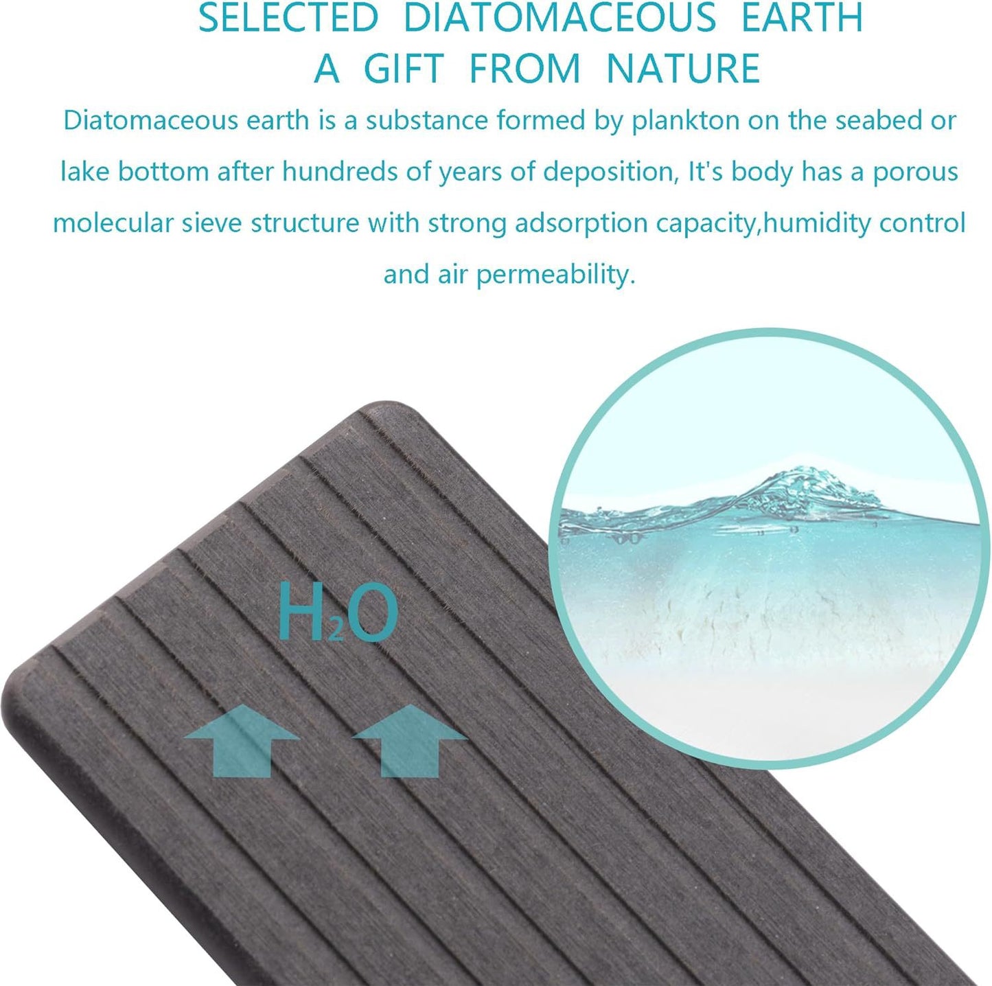 6 Slotted Medium Grey 2-Piece Rectangular Diatomaceous Earth Coaster Set - Absorbent Grooved Mat for Sink and Bathroom