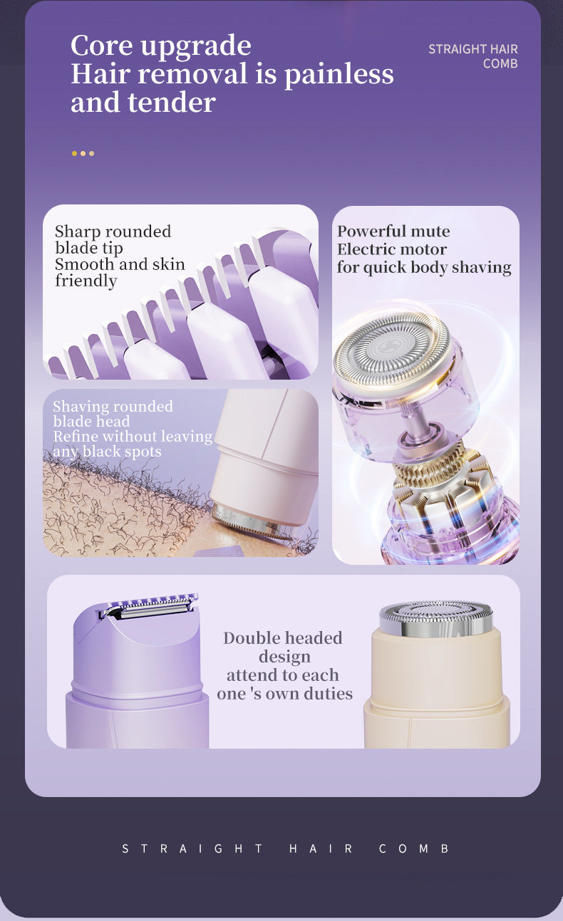 Gradient purple Women's Multifunctional Electric Shaver - Type-C Rechargeable Hair Remover with Display