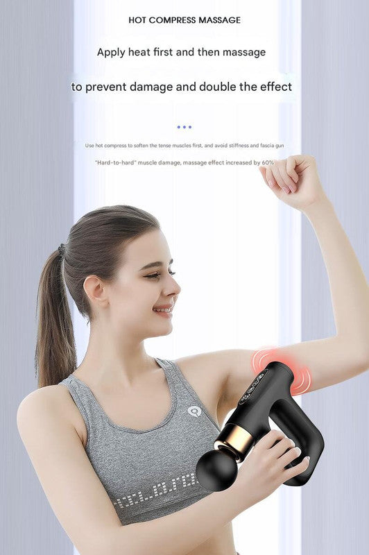 Black Mini Fascia Gun Muscle Massager with Pulse Heat - Deep Tissue Relaxation