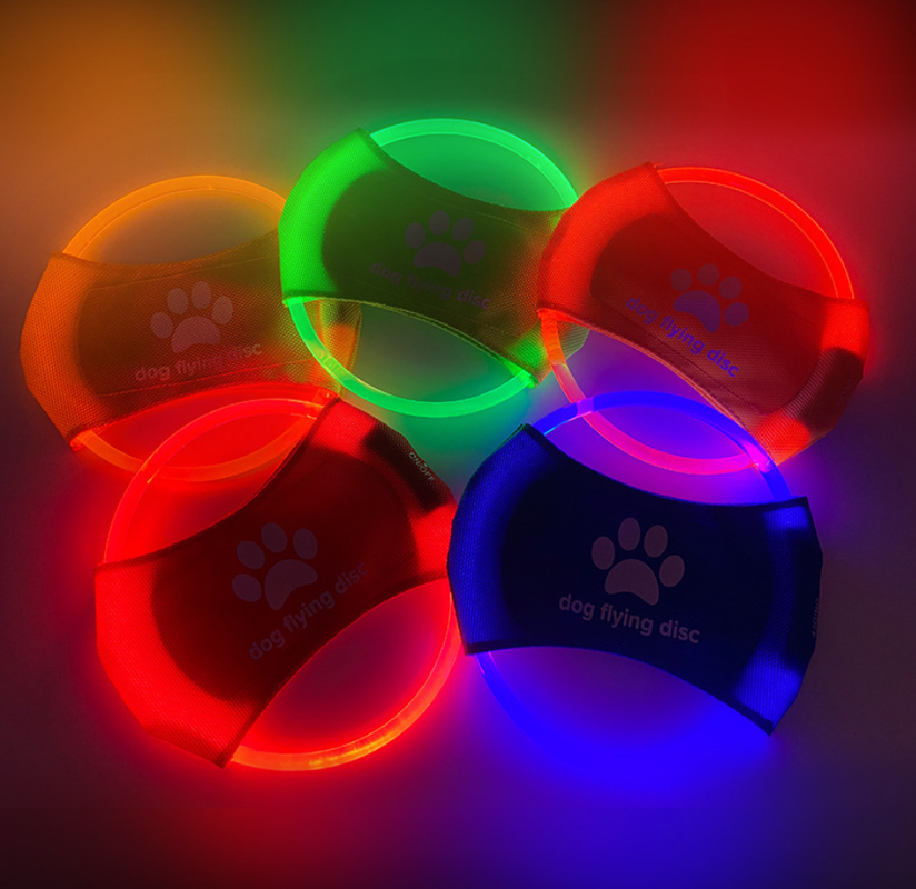 Red LED Light Up Dog Frisbee - Rechargeable & Durable Pet Toy