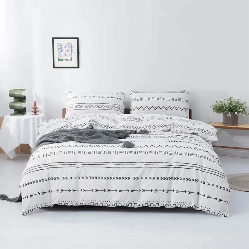 Black and White Cow Pattern 3-Piece Polyester Duvet Cover Set with 2 Pcs Pillowcases - Elegant Bedding, Machine Washable, 173x230cm Duvet + 51x76cm Pillowcases