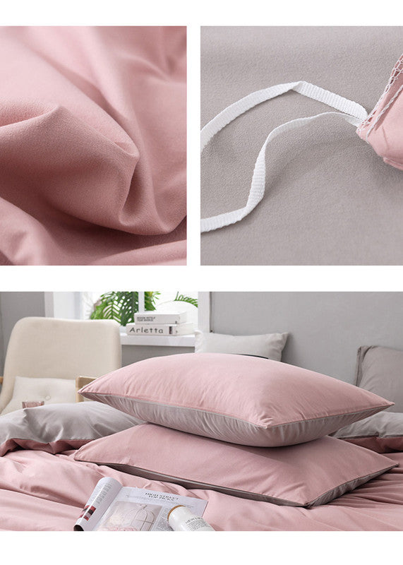 Purple And Pink Stitching Ultra-Soft Solid Color 4-Piece Bedding Set - Queen Size(Suitable for 2m bed)