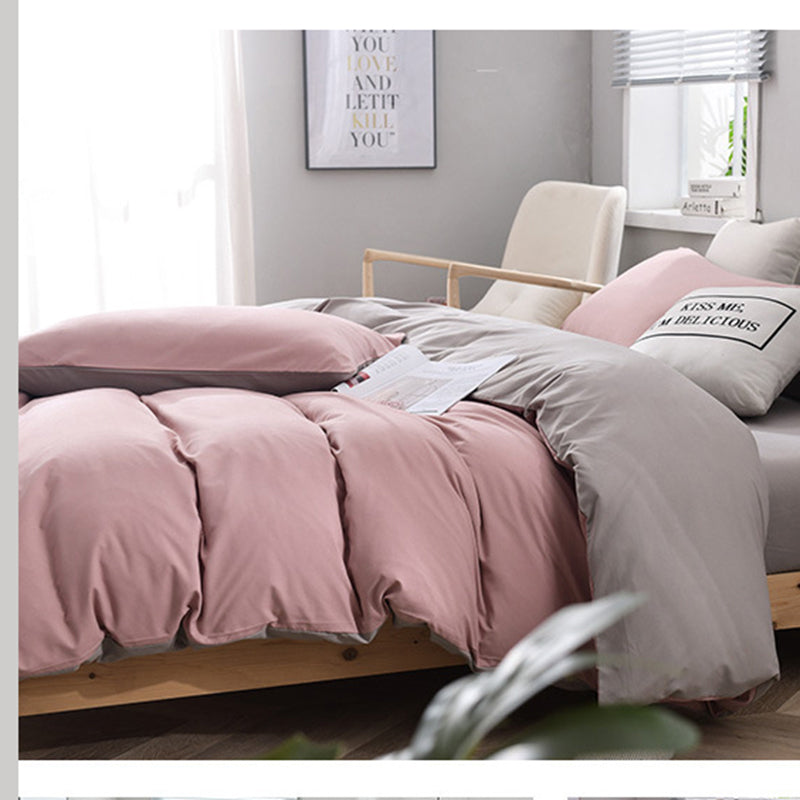 Purple And Pink Stitching Ultra-Soft Solid Color 4-Piece Bedding Set - Queen Size(Suitable for 2m bed)