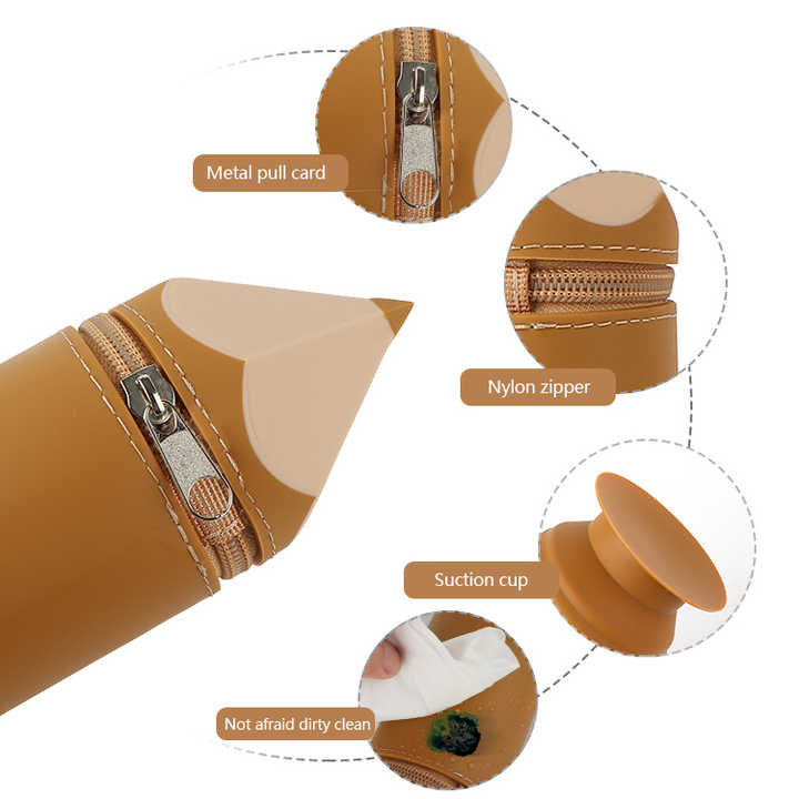 Brown Creative Silicone Pencil Case - High-Value Stationery - Large Capacity Desk Organizer