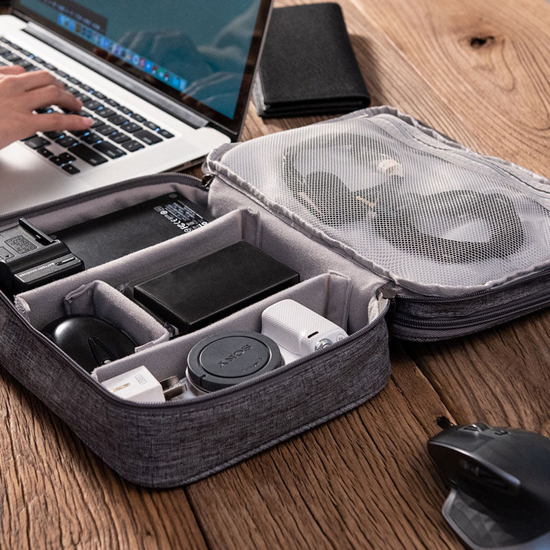 Red Durable Three-Layer Earphone & Digital Organizer - Waterproof Cosmetic & Cable Storage Pouch(Photography props not included, only the bag)