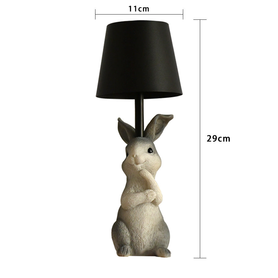 Pink Bunny White Lampshade Adorable Rabbit Resin Table Lamp - 3-Color LED, USB Rechargeable, Touch Dimming