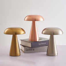 Black Metal Mushroom Table Lamp - Rechargeable Touch Control Ambient Light with Remote