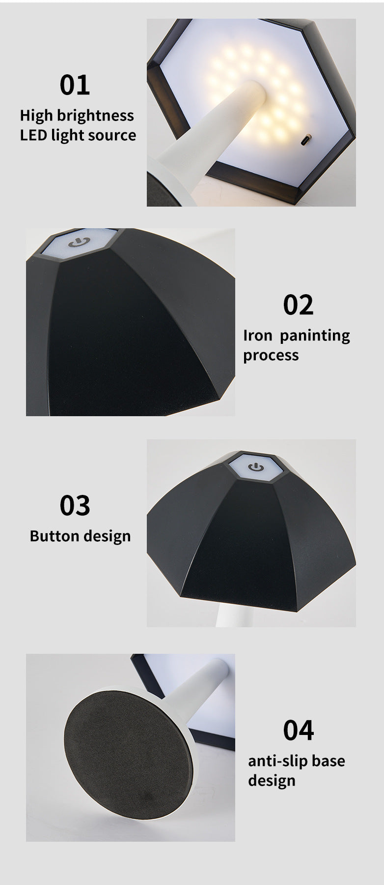 Black Nordic Umbrella Mushroom Table Lamp - Dimmable Ambient Light