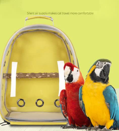 Grey Stylish Transparent PVC Pet Carrier Backpack - Large Capacity, Multi-Use for Birds & Cats(Including Wooden Stick)
