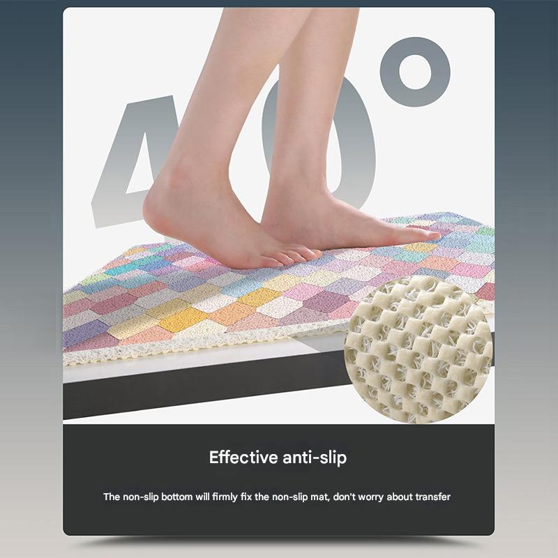 Colorful Diamond Pattern PVC Non-Slip Bath Mat 50x80cm - Shower Drain Hole Design, Soft & Quick-Dry Bathroom Rug