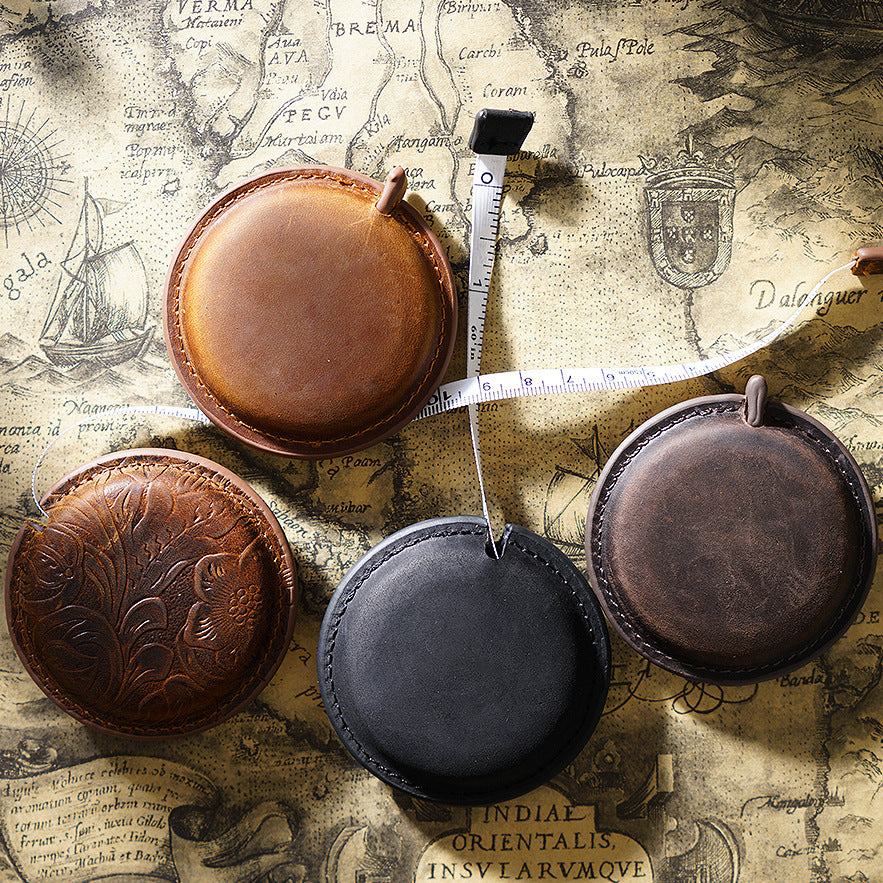 Brown Mini Leather Tape Measure - 1.5m/60in - Square Solid Color
