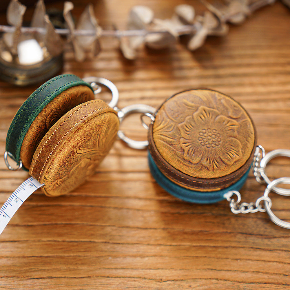 Brown Mini Leather Tape Measure - 1.5m/60in - Square Solid Color