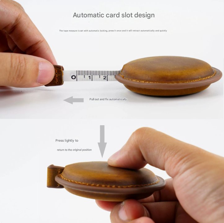 Brown Mini Leather Tape Measure - 1.5m/60in - Square Solid Color