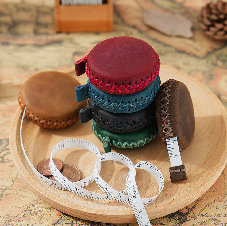 2 PCS Black Hand-Stitched Leather Tape Measure - Compact & Stylish Measuring Tool