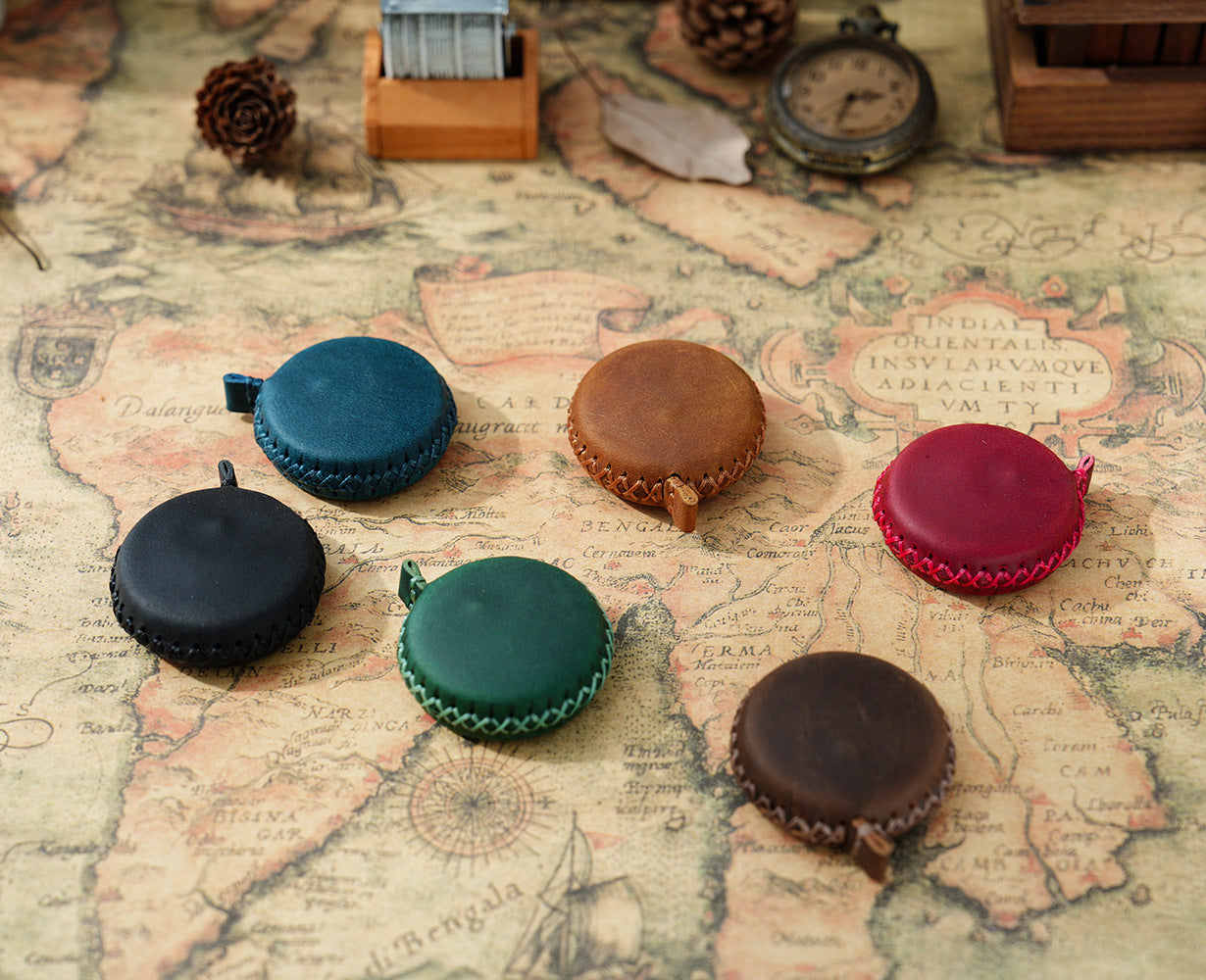2 PCS Brown Hand-Stitched Leather Tape Measure - Compact & Stylish Measuring Tool