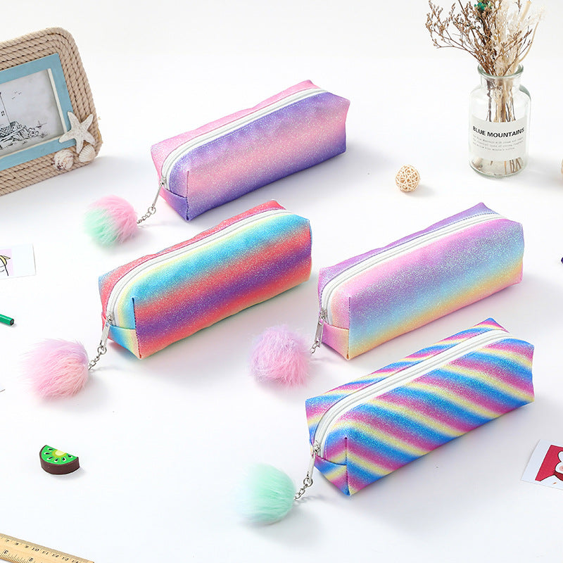 Rainbow Glitter Pencil Cases - Set of 4 Sparkly Stationery Pouches