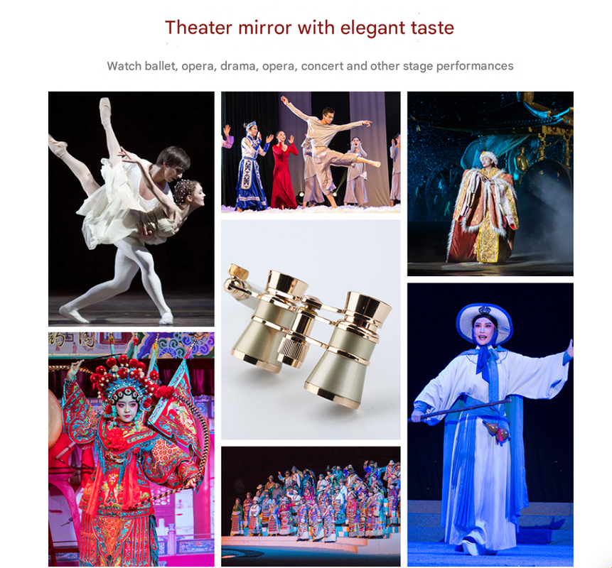 Champagne Gold Elegant Theatre Binoculars - Portable & Stylish Handheld Opera Glasses (Focal length: 200mm)
