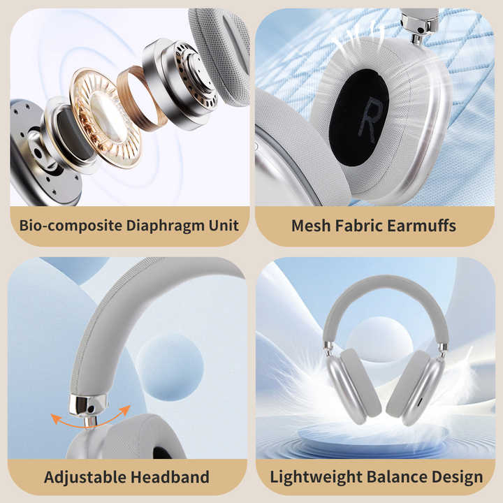 Black Wireless Over-Ear Headphones - Bluetooth 5.3, Knob Control