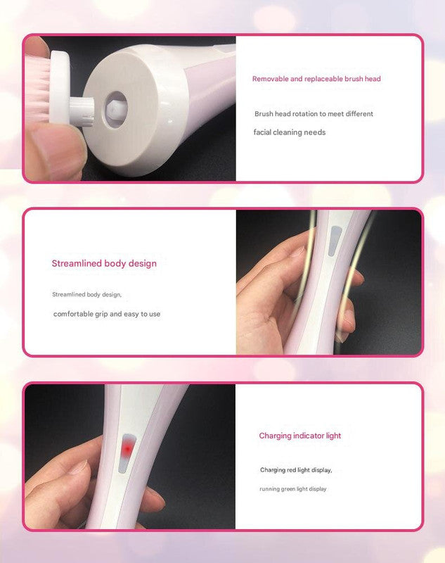 Green Rechargeable Facial Cleansing Brush Kit with 4 Heads & Charging Dock