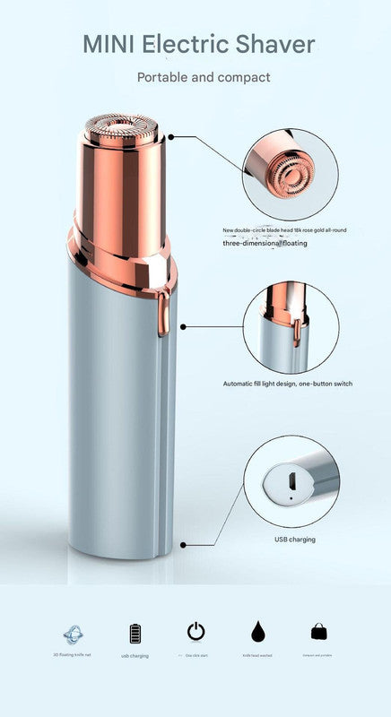 Red bean powder Mini Lipstick Electric Shaver - USB Rechargeable Facial Hair Remover