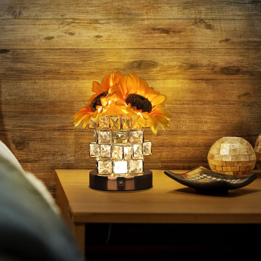 Sunflower LED Crystal Flower Table Lamp - USB Rechargeable Touch Control Night Light