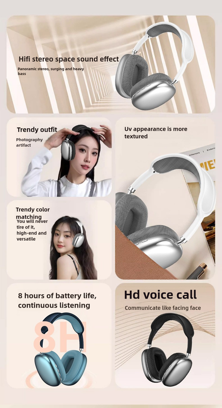 Blue Immersive 3D Audio Headphones - Wireless Over-Ear Comfort, Type-C Charging