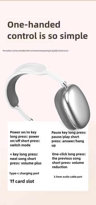 Blue Immersive 3D Audio Headphones - Wireless Over-Ear Comfort, Type-C Charging