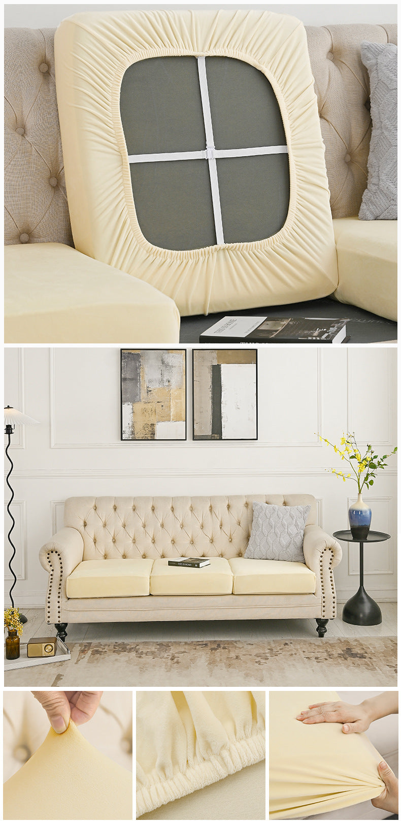 2 Pcs Beige Elegant Polyester Sofa Cover - Full Protection Against Cat Scratches & Wear