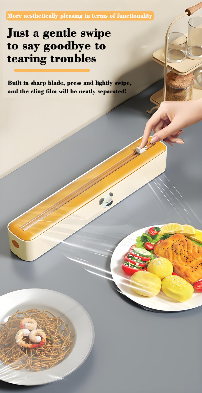 2 Pcs Beige And white Bidirectional Cling Film Cutter - Reusable Wrap Dispenser for Cling Film, Foil, and Parchment, 36x7x5cm (Cling Film Not Included)