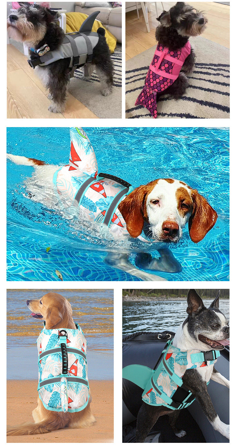 Size XS Grey Pet Life Jacket for Dogs - Summer Swimming Safety Vest with Shark Fin for Small to Large Breeds