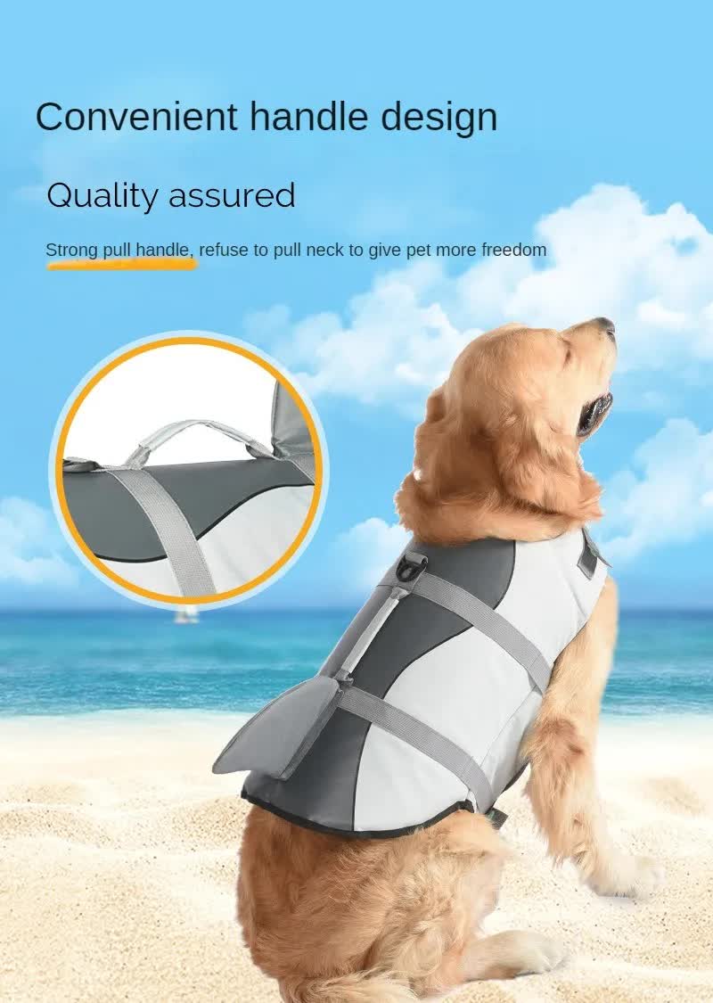 Size L Green Scales Pattern Pet Life Jacket for Dogs - Summer Swimming Safety Vest with Shark Fin for Small to Large Breeds