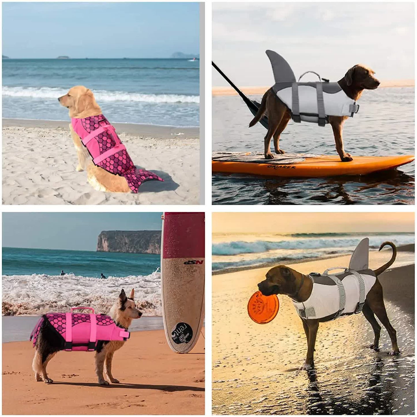 Size L Green Scales Pattern Pet Life Jacket for Dogs - Summer Swimming Safety Vest with Shark Fin for Small to Large Breeds