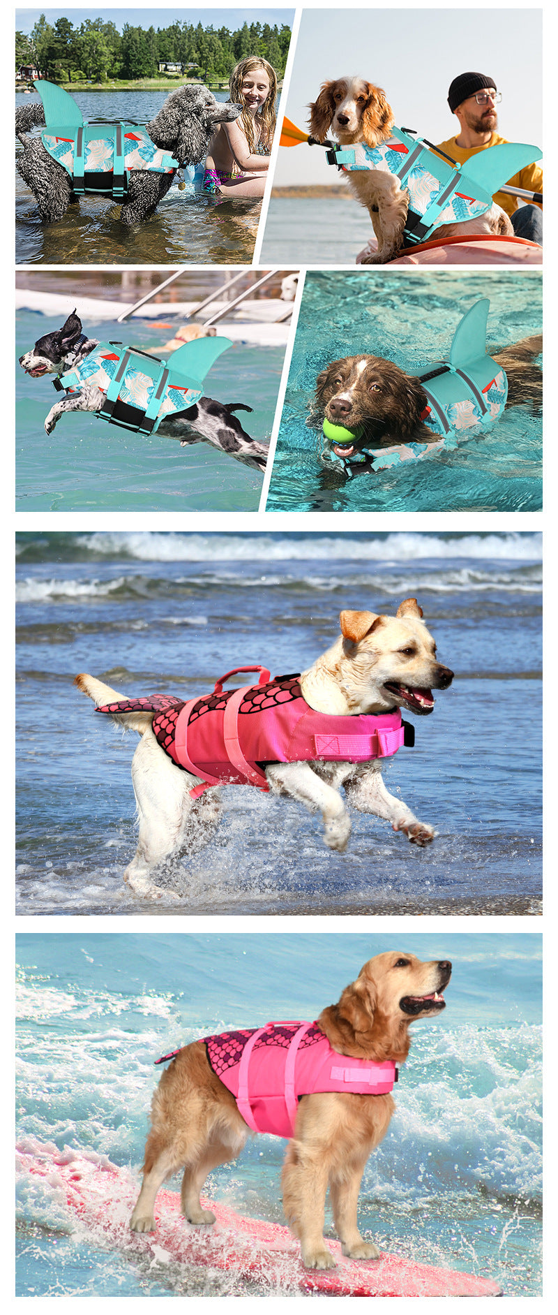 Size L Green Scales Pattern Pet Life Jacket for Dogs - Summer Swimming Safety Vest with Shark Fin for Small to Large Breeds