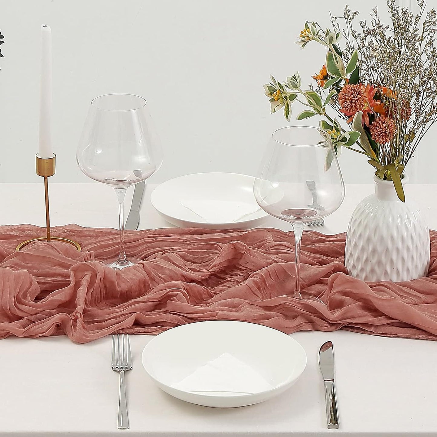 Light Green Bohemian Gauze Table Runner 2-Pack - Polyester Fabric for Party and Birthday Table Decor