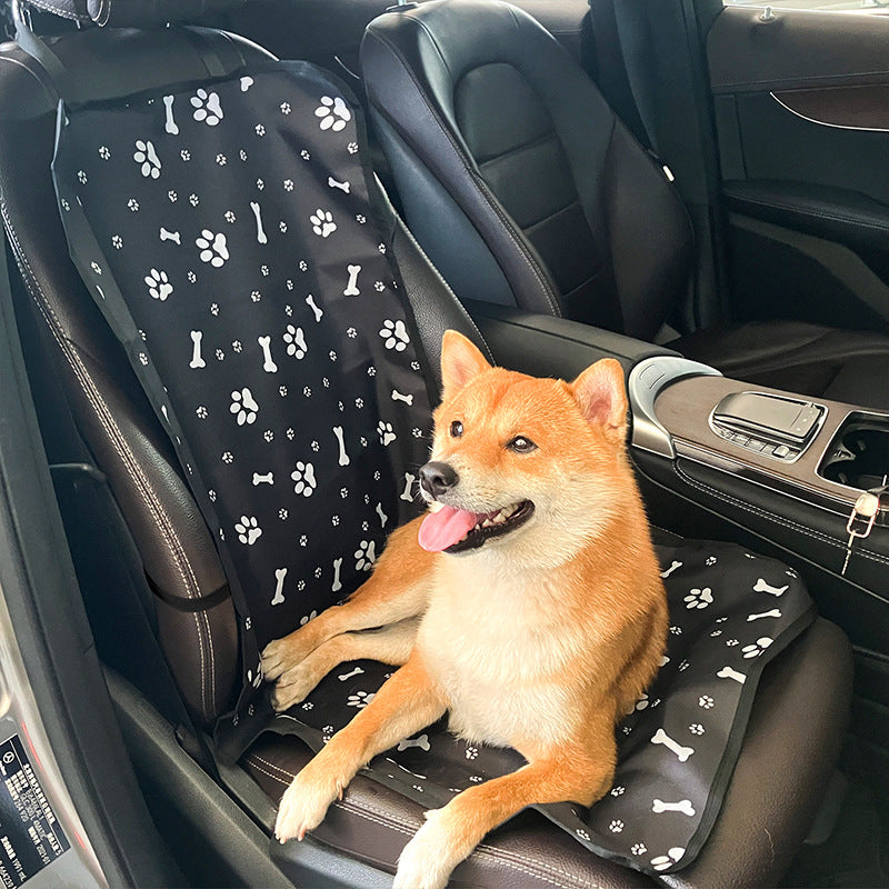 4 Pcs Black with Paw and Bone Print Waterproof Pet Car Seat Cover - Scratch-Resistant Oxford Cloth for Dogs and Cats (106 x 49 cm)
