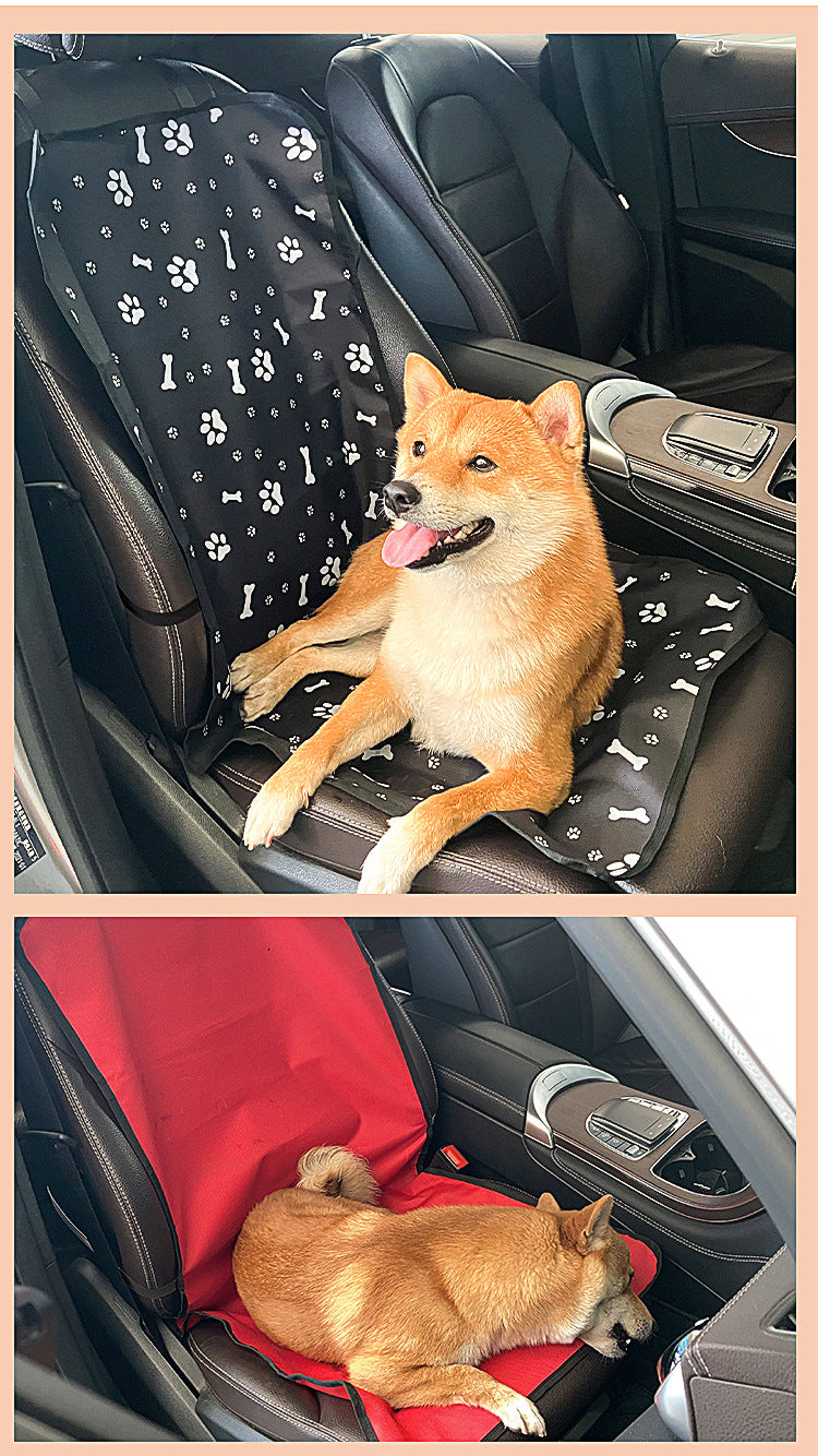 4 Pcs Black with Paw and Bone Print Waterproof Pet Car Seat Cover - Scratch-Resistant Oxford Cloth for Dogs and Cats (106 x 49 cm)