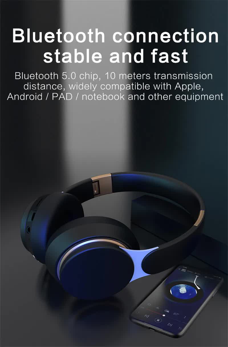Black Wireless Bluetooth Headphones with Noise Reduction - Heavy Bass, Long Battery Life, TF Card Support
