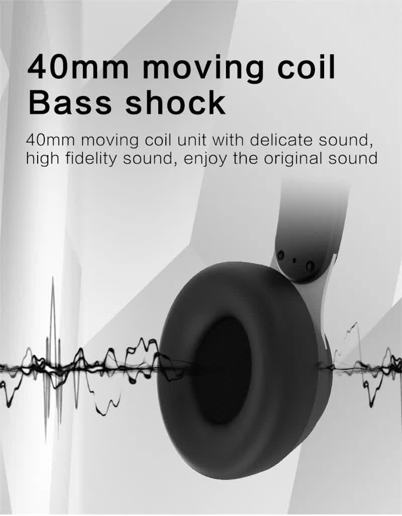 Black Wireless Bluetooth Headphones with Noise Reduction - Heavy Bass, Long Battery Life, TF Card Support